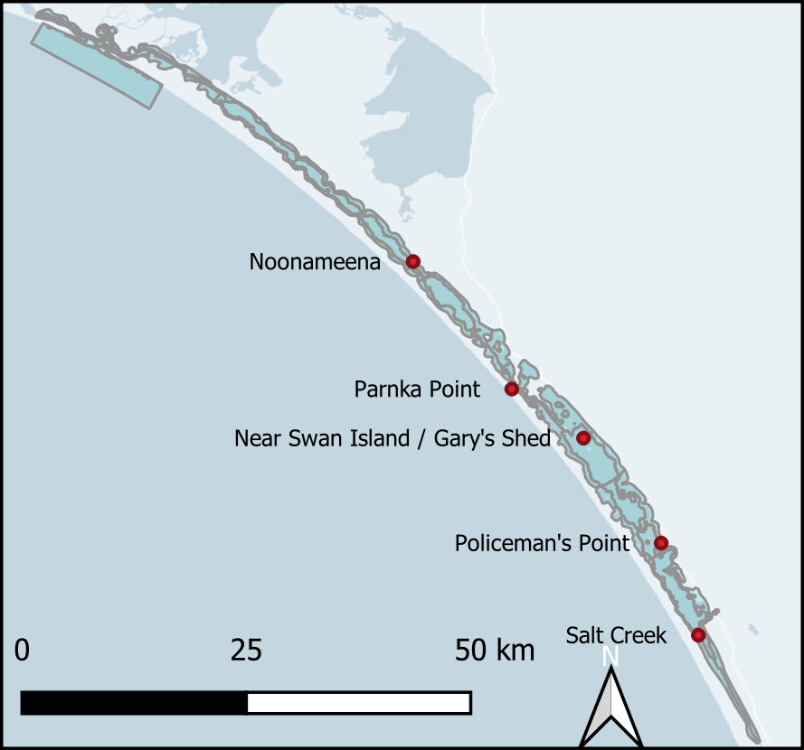  Sampling locations for cores where $Fe^{2+}$ profiles were measured.