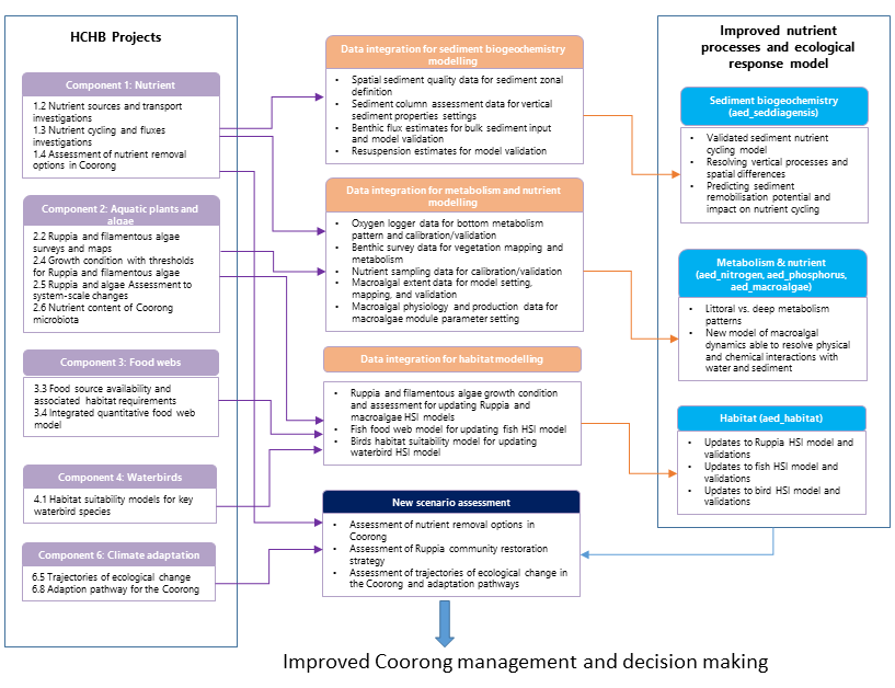 Data and model integration strategy, showing links between the HCHB Goyder T&I research program and the model development priorities.