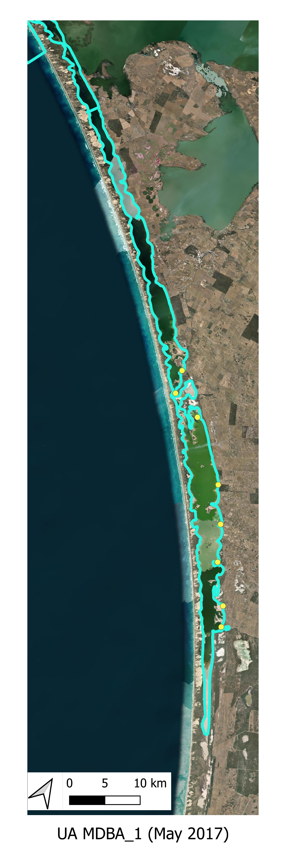 Filamentous Algae sampling sites for monitoring program prior to 2020. Agency/program code under each map corresponds to those listed in Table 6.1. Turquoise outline represents the model boundary. Click image to enlarge.