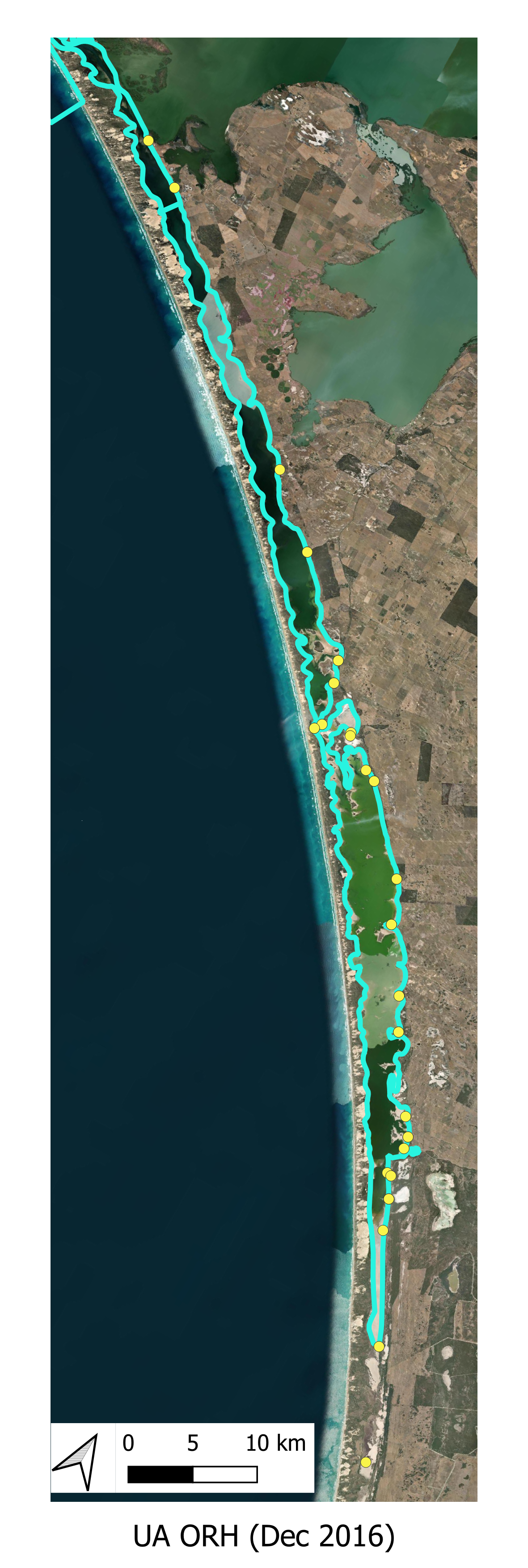 Filamentous Algae sampling sites for monitoring program prior to 2020. Agency/program code under each map corresponds to those listed in Table 6.1. Turquoise outline represents the model boundary. Click image to enlarge.