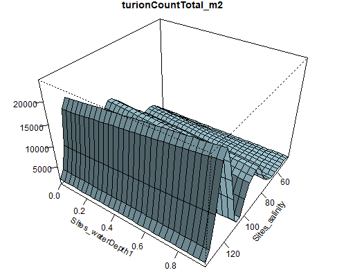 Relationship between abundance of *Ruppia* flowers, turions, macroalgae and salinity (g/L) and water depth (m) during the *Ruppia* reproductive period (Sep – Dec 2020 and Dec 2021) in the Coorong.