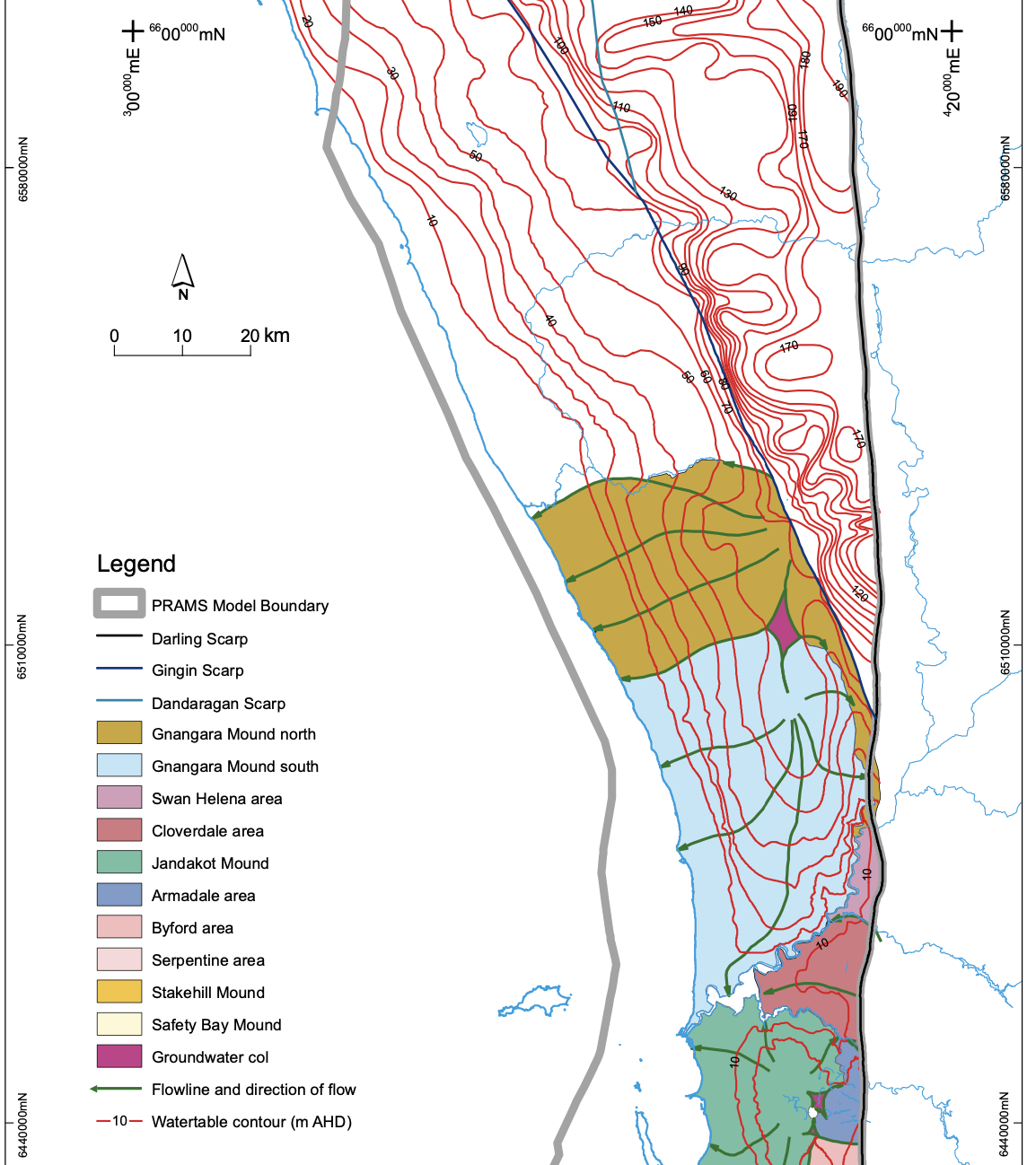 Section of a map of the watertable across Perth