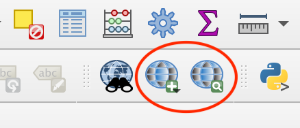 The QMS buttons in the QGIS toolbar.