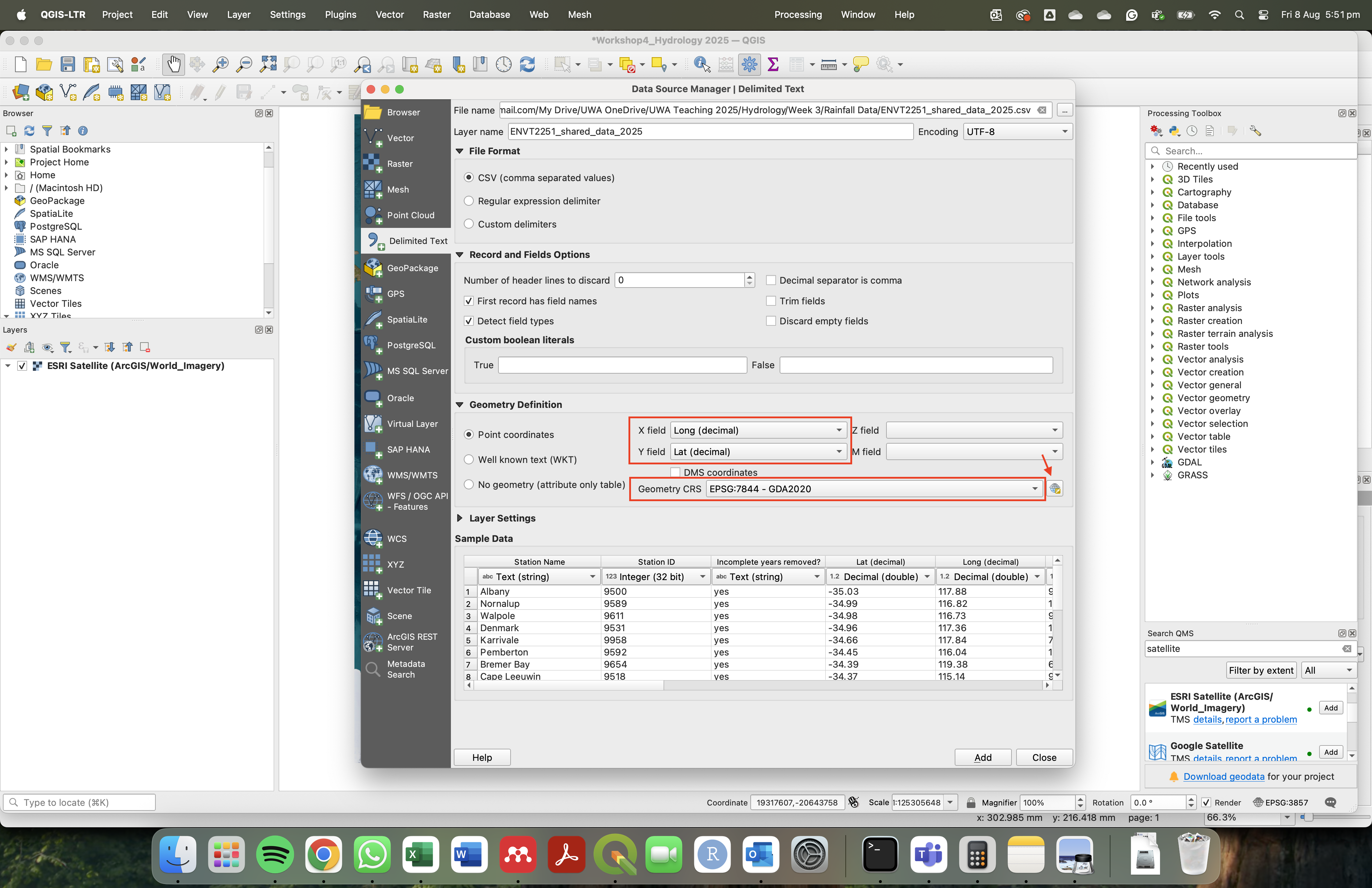 Settings to import data to the map.