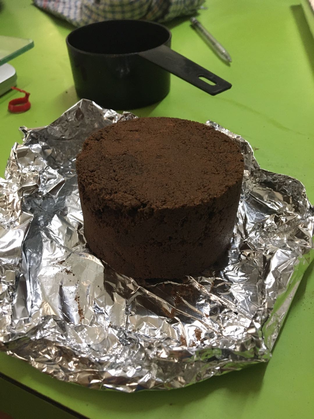 A soil sample (core) collected using a kitchen measuring cup.