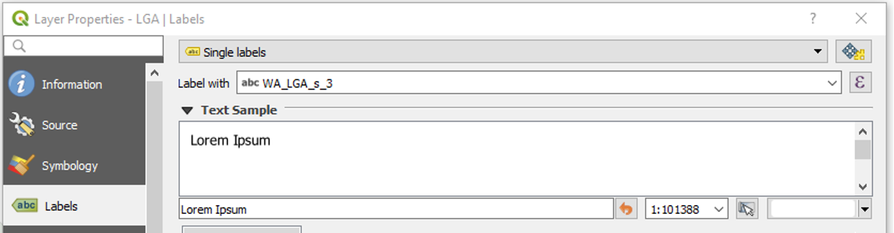 Choosing a category of data for layer labels.