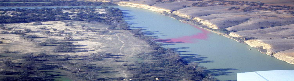 A plume of coloured dye dispersing through a river.